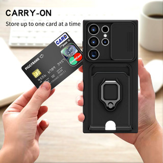 Dành Cho Samsung Galaxy S23 Ultra S22 Ultra S24 Plus S25 Edge Ốp Lưng 4 Trong 1 Trượt Camera Bao Đựng Thẻ Đứng Vuông Freebie Dây Chống Sốc Chống Rơi Mỏng Mềm TPU Cover
