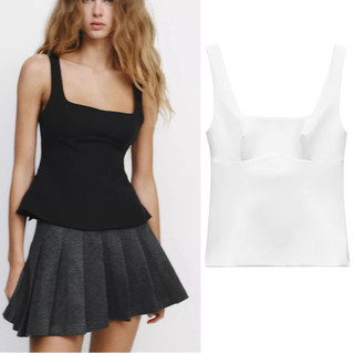 Áo kiểu Zara made in Morocco 2 dây corset chiết eo loe gấu - nữ