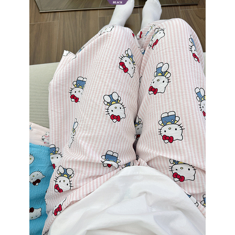 Mùa Xuân Mới Màu Hồng Dọc Sọc HelloKitty Pyjama Quần Nữ Ins Rời Quần Nhà [BL]