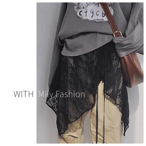 Milyfashion Váy liền thân buộc dây không đều, chân váy lưới ren, tạp dề kiểu ngắn nhiều lớp