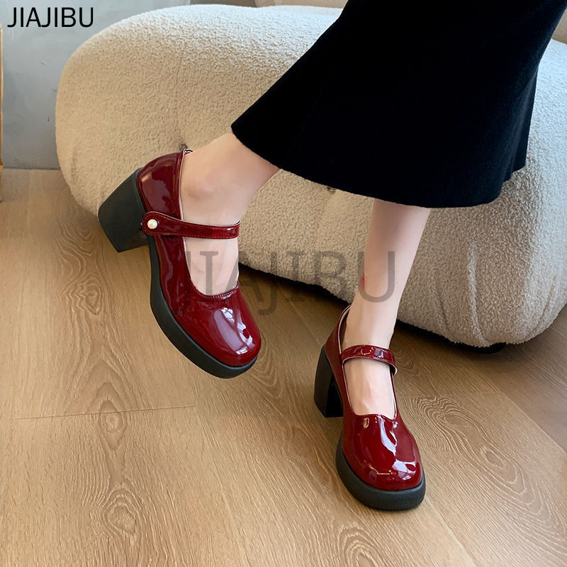 Giày Khiêu Vũ Cao Gót Màu Đỏ Tía Thông Thường Của Y2K Pháp Thick Heel Doll Shoes Giày Nữ Cao Cấp Korean Fashion Beige Platform Mary Jane Shoes Giày Da Mũi Tròn Chống Trượt Phong Cách Anh Quốc Giày Đi Học Màu Đen Giày Công Chúa Lolita Đồng Phục JK Nhật Bản
