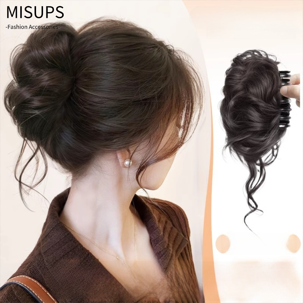 MISUPS Tóc Bun Móng Vuốt Kẹp, Tổng Hợp Tự Nhiên Bun Đầu Tóc Giả, Lông Tơ Xoăn Tóc Nâu Đen Giả Kẹp Nữ
