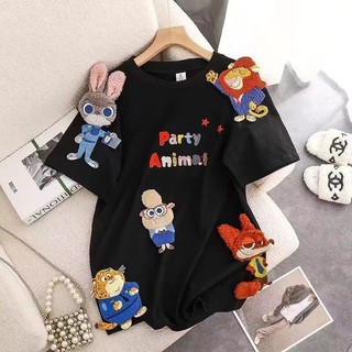 M-4XL Size Lớn Top Nữ Động Vật Điên 100% Cotton Áo Thun Tay Ngắn Mùa Hè Áo Thun Nam Nữ Sinh Viên Rời Top Cặp Đôi Nửa Tay Ngọt Ngào Top Hợp Thời Trang Plus Size Quần Áo Nữ