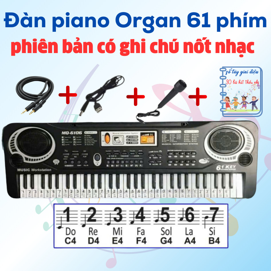 Đàn piano mini 61 phím cho bé có mic kết nối điện thoại loa thùng âm li ...