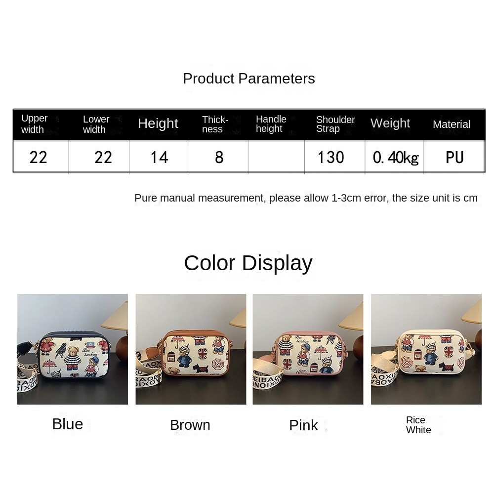 Women's Bag New Original Bear High-Value Square Bag Casual Large Capacity Fashion Internet Celebrity Single Shoulder Crossbody Bag