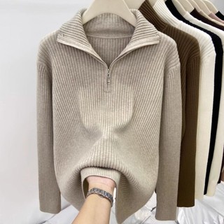Phong Cách Mới Nửa Cổ Cao Cổ Áo Len Nữ Kéo Cổ Áo Polo Top Thu Đông Kích Thước Lớn Ấm Rời Bao Bụng Thời Trang Kn