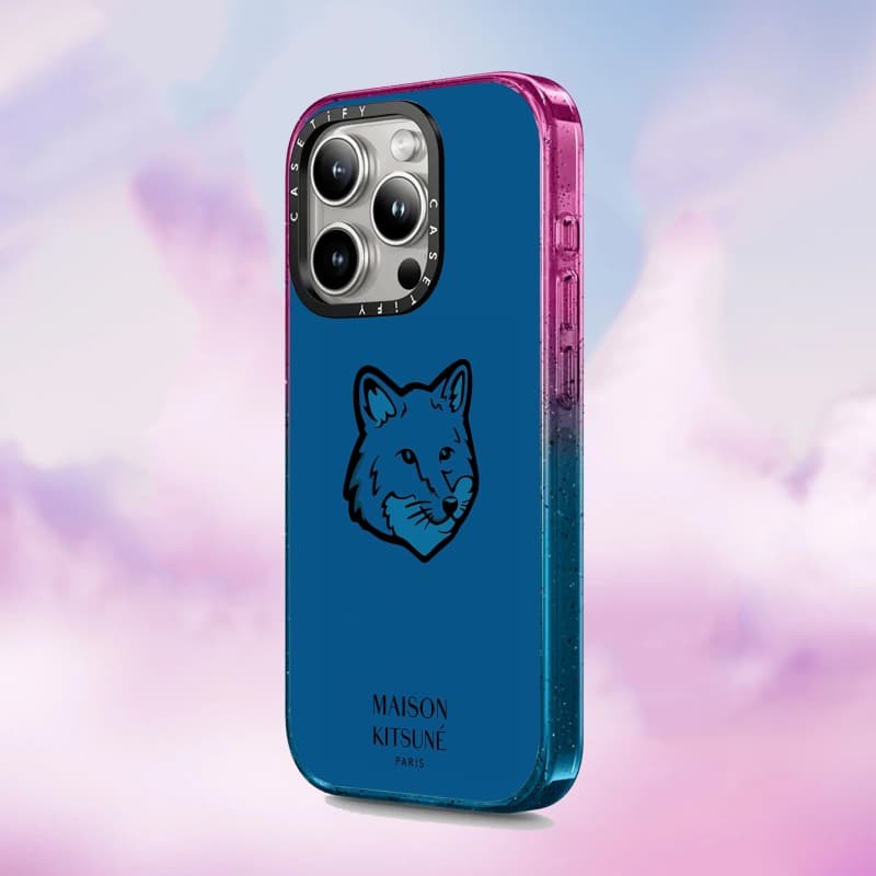 Casetify X Maison Kitsuné Màu Xanh Ốp Lưng Acrylic Cứng Hút Từ Tính Cho Apple IPhone 12 13 14 15 16 Pro Max Plus Có Hộp
