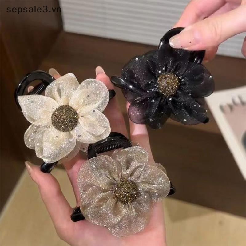 # VN # Lưới Kim Cương Giả Hoa Vuốt Tóc Nữ Bé Gái Voan Kẹp Hoa Ngọt Ngào Dễ Thương Thanh Lịch Thời Trang Hàn Quốc Cua Móng Vuốt Phong Cách Kẹp Tóc.