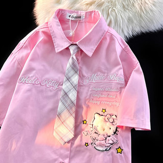Cute Shirt Design polo Summer Short Sleeve Shirt ins Men and Women College Style Niche kitty Cat Japanese Style Shirt