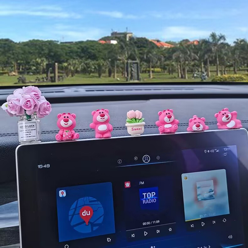 Mới Lotso Dâu Gấu Mô Phỏng Hoa Trang Trí Màn Hình Ô Tô Tự Động Điều Khiển Trung Tâm Điều Hướng Trang Trí Màn Hình Ô Tô Màn Hình Hiển Thị Trang Trí Nội Thất