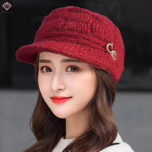 Mũ ấm áp mùa đông Mũ dệt kim thời trang thông thường Mẹ Bà ngoại Mũ sang trọng dày dặn len ấm áp Quà tặng Giáng sinh Mới