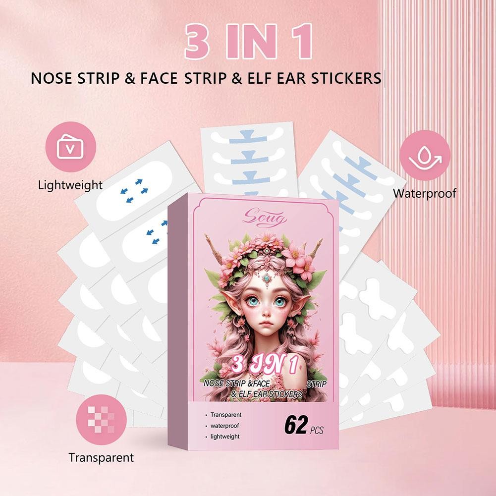 Miếng Dán Mũi Vịt + Miếng Dán Tai Cổ Tích + v Dây Đeo Nâng Mặt Kết Hợp Làm Đẹp Để Thu Nhỏ Đặc Biệt B2v6