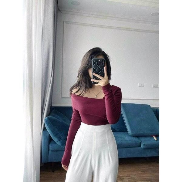 ÁO THUN GÂN LỆCH VAI PHONG CÁCH XINH LVPC Top Nữ