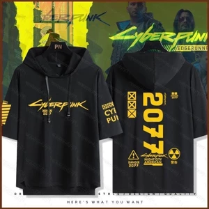 Cyberpunk 2077 Edgerunners có mũ trùm đầu áo thun tay ngắn dáng rộng áo hoodie mùa hè vải cosplay