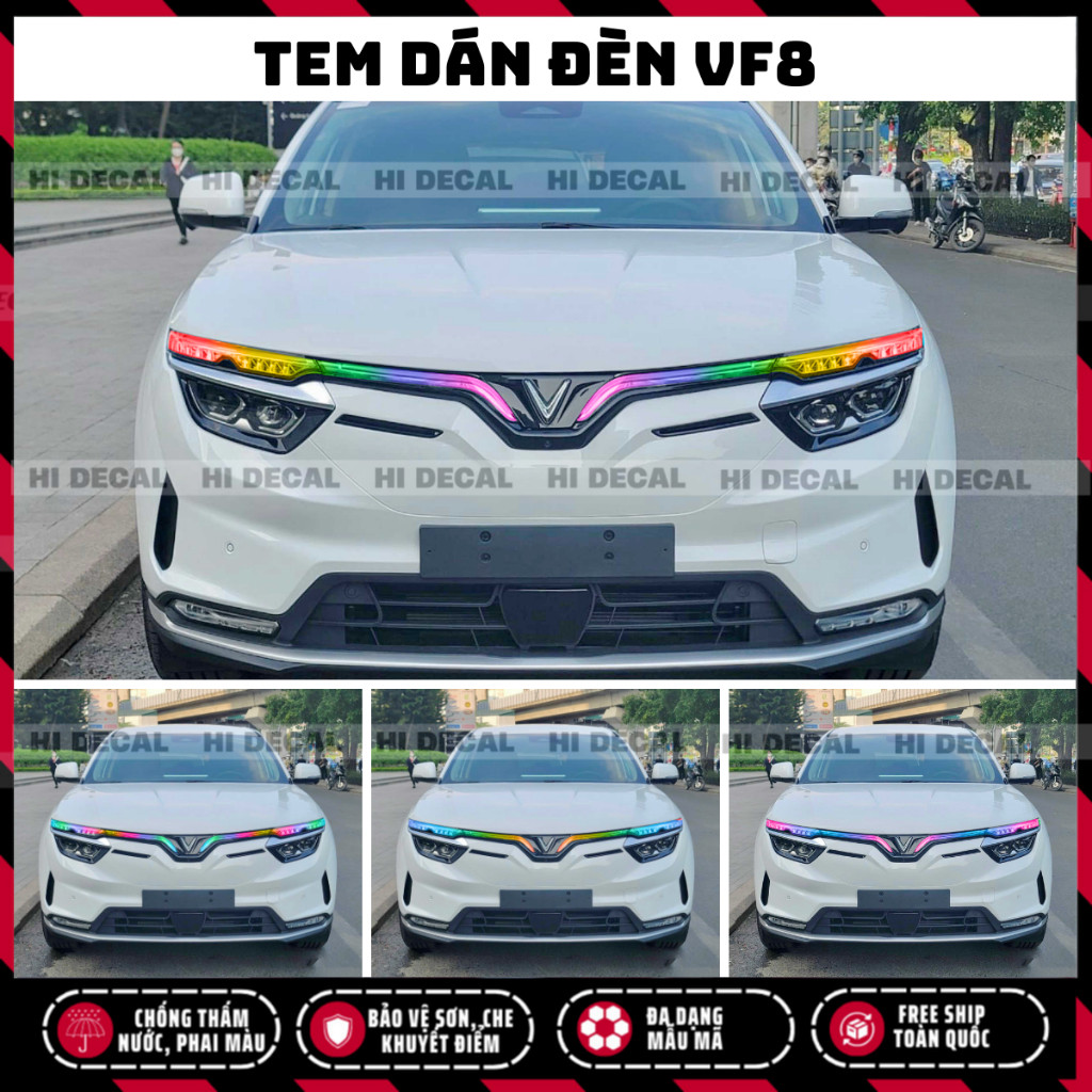 Tem dán đèn VF8, decal dán đổi đèn VF8, tem trang trí đèn chống nước bền màu