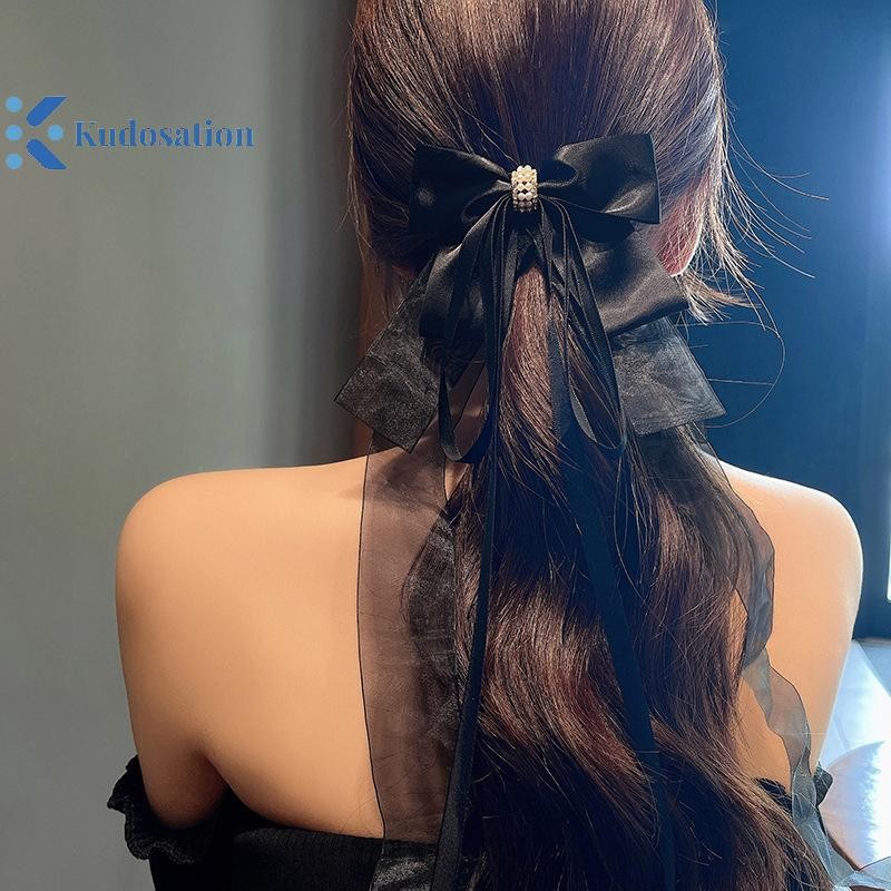 Kudosation Mới Ngọt Ngào Lớn Nơ Dành Cho Nữ Bé Gái Gothic Ruy Băng Dài Chắc Chắn Kẹp Tóc Đuôi Ngựa Dễ Thương Dây Buộc Tóc Thời Trang Phụ Kiện Tóc