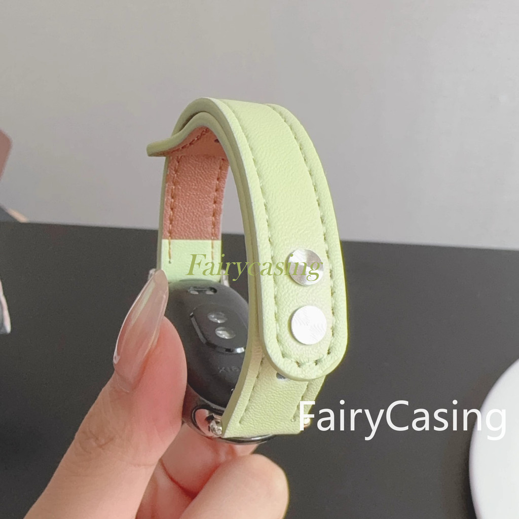 Dây da mỏng xanh lá mới cho Mi Band 10/9/8/7/6/5/4/3, vòng cổ tay tương thích Xiaomi Band 10NFC