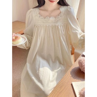 M-4XL Size Lớn Váy Ngủ Nữ Size Lớn Rời Bộ Đồ Ngủ Dài Tay 100kg Xuân Thu Pháp Cung Điện Ngọt Ngào Công Chúa Bộ Đồ Ngủ Một Mảnh Đầm Ren Mây Cotton Váy Ngủ Loungewear Plus Size Quần Áo Nữ