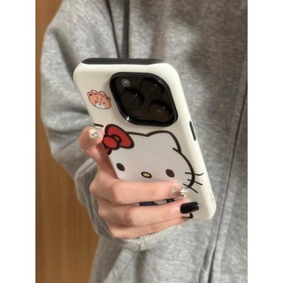 Ốp điện thoại hình mặt to dễ thương Hello Kitty Apple 16Pro nữ iPhone16 Film 15pro 2 trong 1 14 / 13 / 12