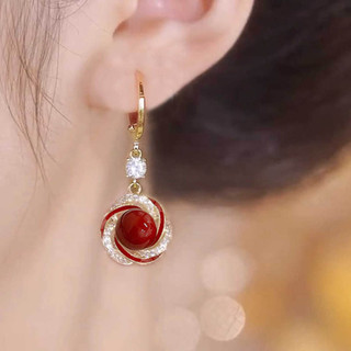 Pháp Nhẹ Nhàng Đính Kim Cương Anh Đào Ngọc Trai Đỏ Thiết Kế Khóa Tai Cảm Giác Tinh Tế Thời Trang Thanh Lịch Hợp Thời Trang Bông Tai