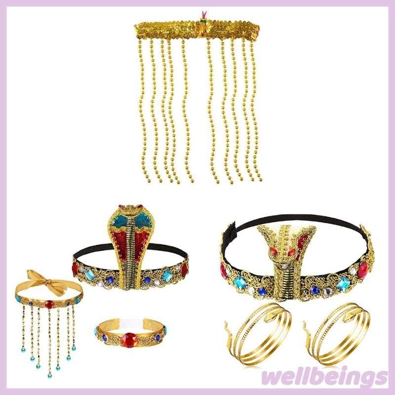 Wellb Vàng Ai Cập Rắn Tóc Vòng Rắn Cosplay Đầu Vintage Ma Đảng Mũ Gothic Tóc Vòng