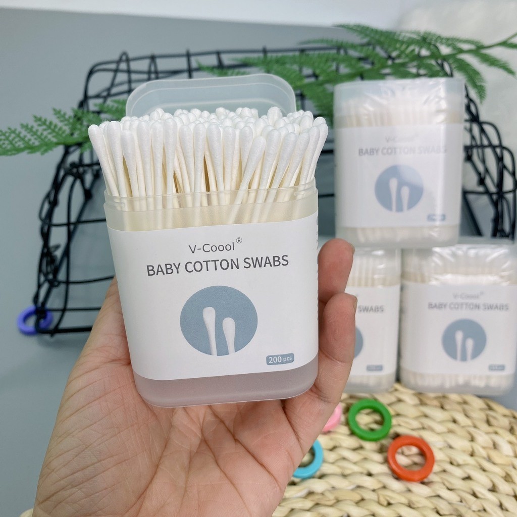 Combo 3 Hộp tăm bông trẻ em Vcoool, Emma Kids kháng khuẩn cho bé vệ sinh tai, mũi... (Hộp 200 que)