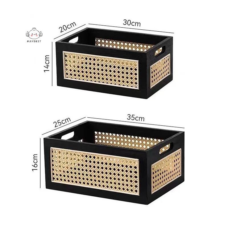 Maybest Hộp Bảo Quản Bằng Gỗ Nguyên Chất Retro Để Bàn Bắt chước Mây Giỏ Sách Đồ Ăn Nhẹ Đồ lặt vặt Hộp Sắp Xếp Mỹ Phẩm Giỏ Trang Trí Nhà {VN}
