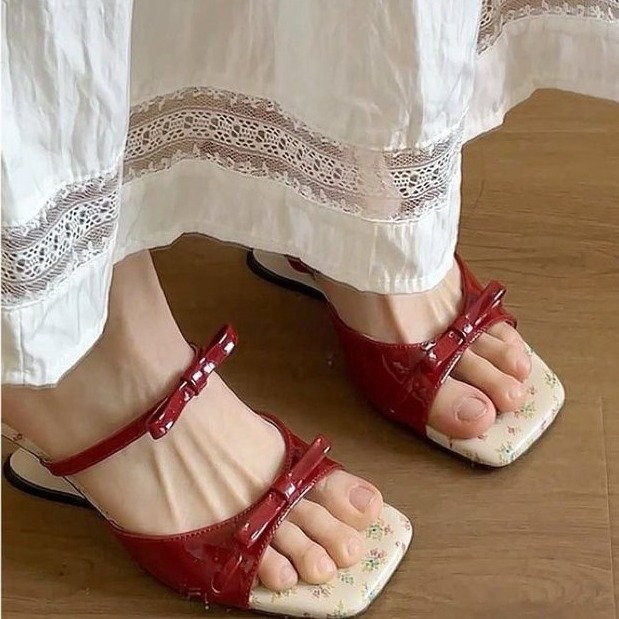 Phong Cách Hàn Quốc Mũi Vuông Thắt Nơ Slip-On Wedge Giày PU Chống Trơn Trượt Chống Mài Mòn Nữ Mùa Hè Tươi Thời Trang Nữ Hàng Ngày Ngoài Trời