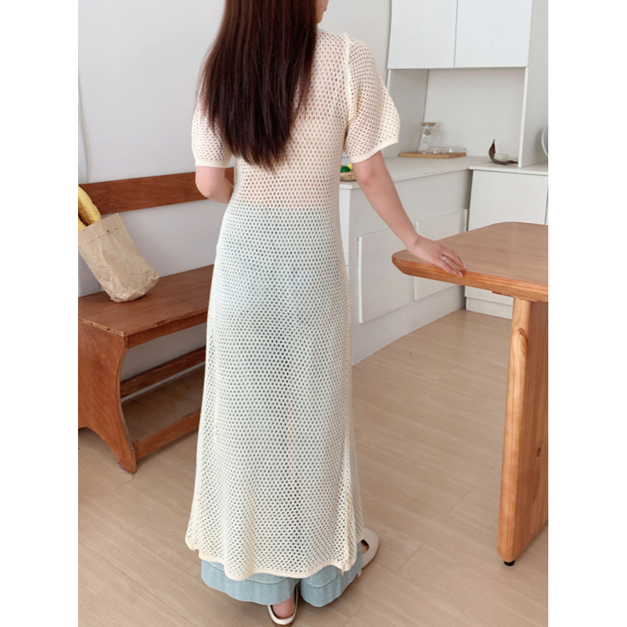 SUXI Áo len dệt kim dài tay ngắn rỗng dài tay mùa hè mới dành cho nữ 250411
