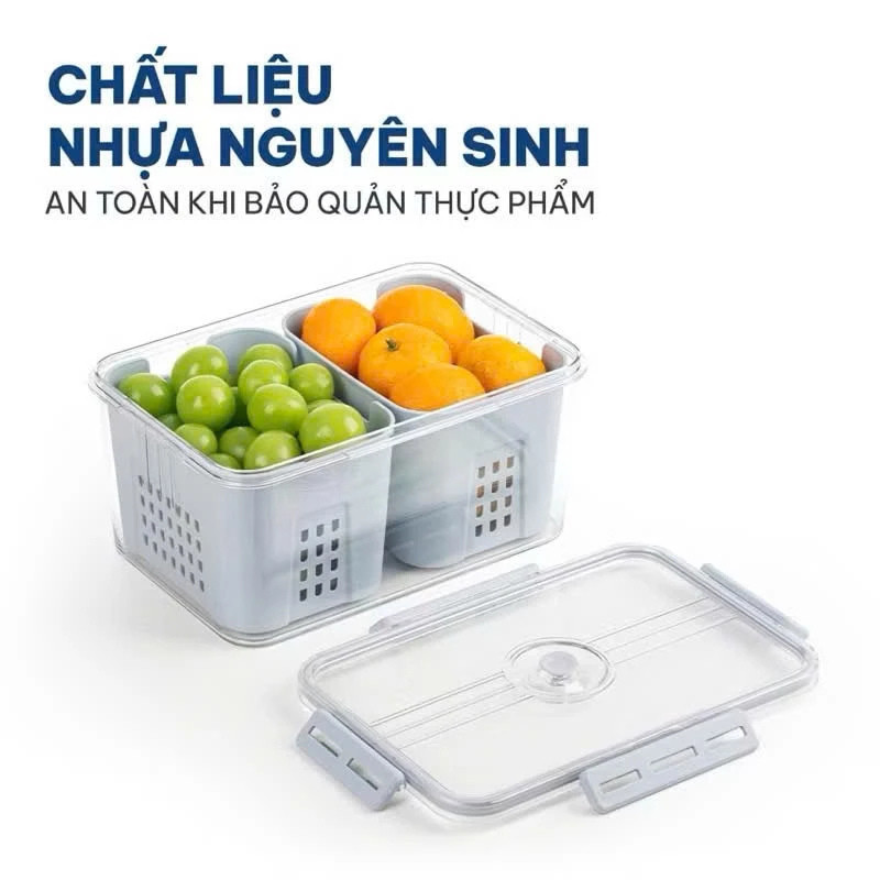 Hộp Đựng Thực Phẩm Chia Ngăn Việt Nhật Hokori 2 Lớp Ráo Nước Lưu Trữ Thực Phẩm Trong Suốt-Việt Nhật Plastic HN