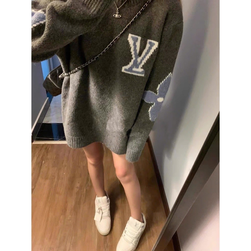 Áo Len Tăm Hoa Khuỷu Tay Luonvuituoi KCloset Áo Sweter Dày Dặn Dáng Rộng Nữ Tính