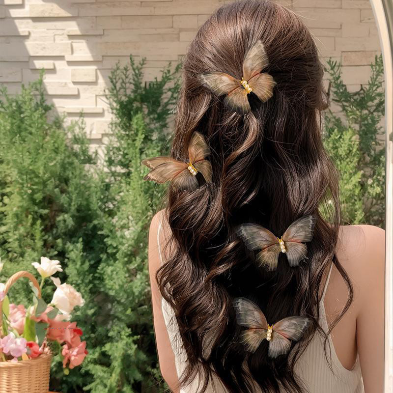 Đẹp Bướm Tóc Chân Nữ Retro Di Chuyển Cánh Ngọc Trai Kẹp Tóc Đuôi Ngựa Ngọt Ngào Mũ