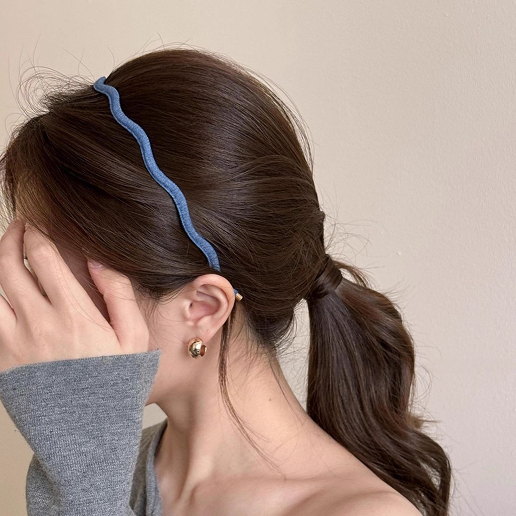 Băng đô Denim gợn sóng thời trang Vòng tóc nữ