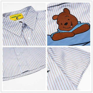 Áo sơ mi tay ngắn Winnie the Pooh retro sọc, áo thường ngày mùa hè