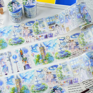 ENWEI 67mm * 2m 1 Cuộn [Dòng thời gian đẹp] Retro Màu nước Handmade Lều Masking Tape PET Washi Tape Scrapbooking Chất liệu Bộ sổ lưu niệm