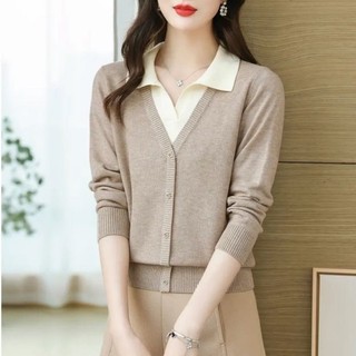 Dệt kim áo Polo cổ len nữ, thiết kế ôm dáng phù hợp thu đông