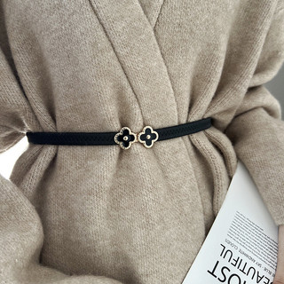 Girth nữ accessorize với váy dây thun co giãn thắt lưng màu đen quấn eo với cỏ bốn lá