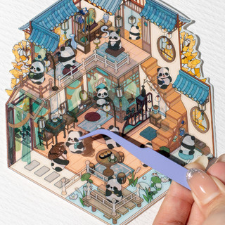 Enwei 3 Chiếc [Panda Hut Series] Nhãn Dán Tạp Chí Dễ Thương Nhãn Dán Chống Thấm Nước Giấy Thêu Sò Chất Liệu Sổ Lưu Niệm Bộ
