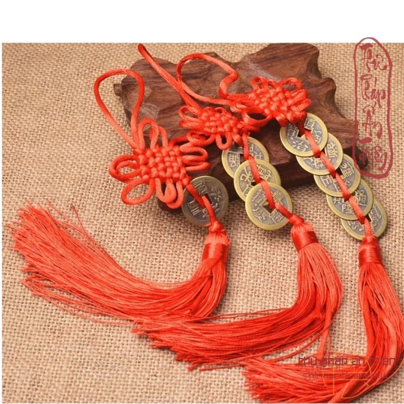 Dụng Cụ PHONG THỦY Dây xu ngũ đế, dây tua rua treo phong thủy - Đồng tâm kết xu may mắn tua rua phong cách cổ trang ....