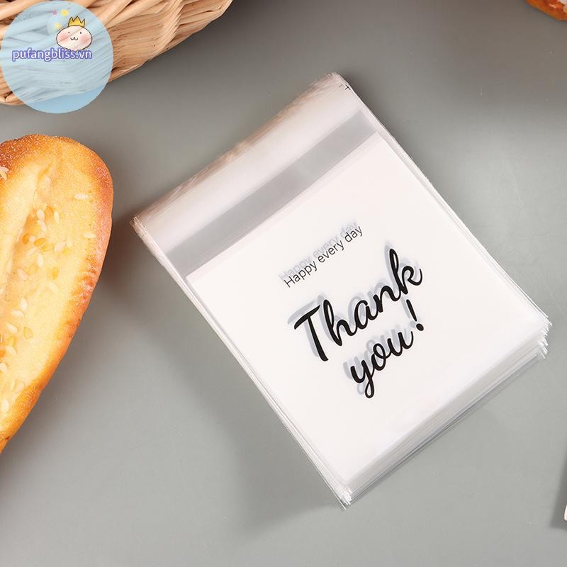 Pufangbliss 100 Cái / gói Cảm Ơn Bạn Rõ Ràng Túi Tự Dính Kẹo Bánh Quy Túi Bánh Ngọt VN