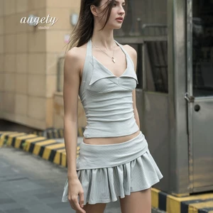 Áo Yếm Croptop Thun Ôm Sọc Cột Nơ Cổ Tim Augety Studio, NADIA TOP