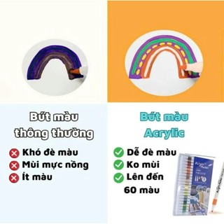 Hộp 60 bút màu Acrylic Marker cao cấp chống nước màu tươi tươi sáng - Bút lông màu vẽ trên nhiều chất liệu khác nhau