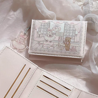 Hoạt Hình Thỏ In Ví Nữ Vuông Dễ Thương Mini Trifold Ví Tiện Lợi