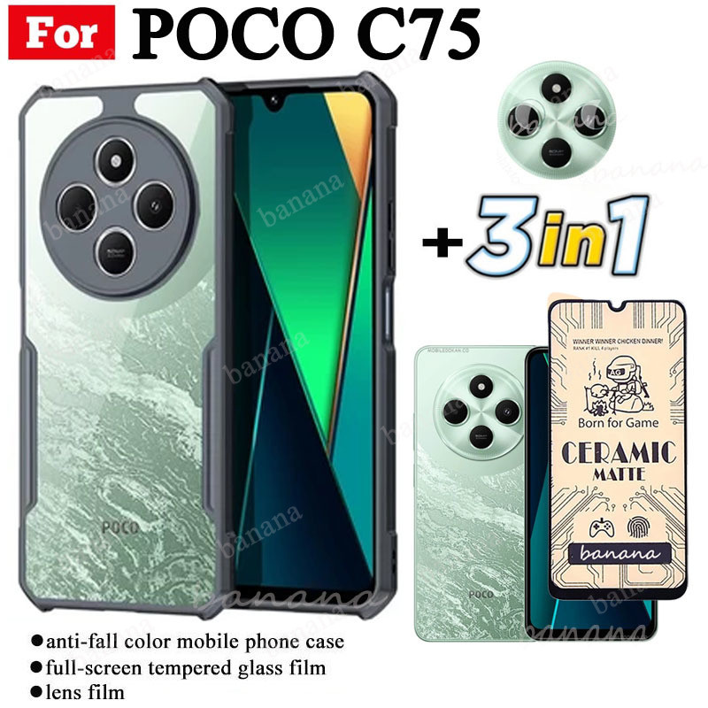 Ốp điện thoại chống sốc 3 trong 1 Poco C75 cho Poco C65 C61 Phim mờ gốm + Phim ống kính máy ảnh