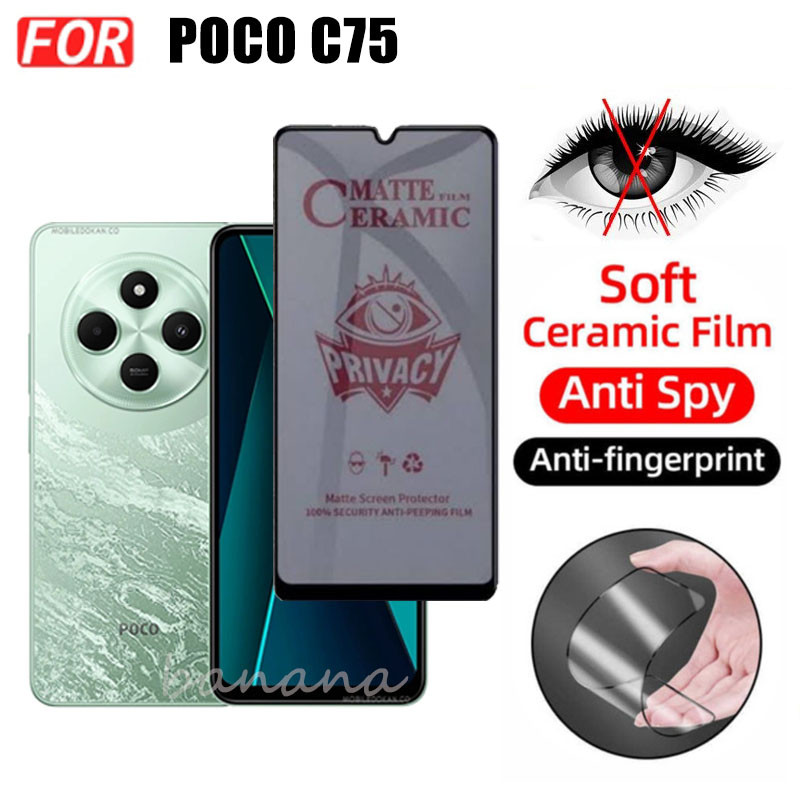 Phim gốm chống gián điệp bảo mật 3 TRONG 1 Poco C75 cho ống kính máy ảnh Poco C65 C61 Kính bảo vệ màn hình và phim mặt sau