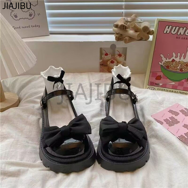 Size 35-46 Giày Da Mũi Tròn Chống Trượt Phong Cách Anh Quốc Có Khóa Tình Yêu Gót Dày 45 Giày Nữ Cỡ Lớn 44 Giày Đi Học Màu Đen 43 Korean Fashion Platform Bow Mary Jane Doll Shoes 42 Nhật Bản JK Đồng Phục Cosplay Lolita Giày Giày Da Sáng Chế Preppy
