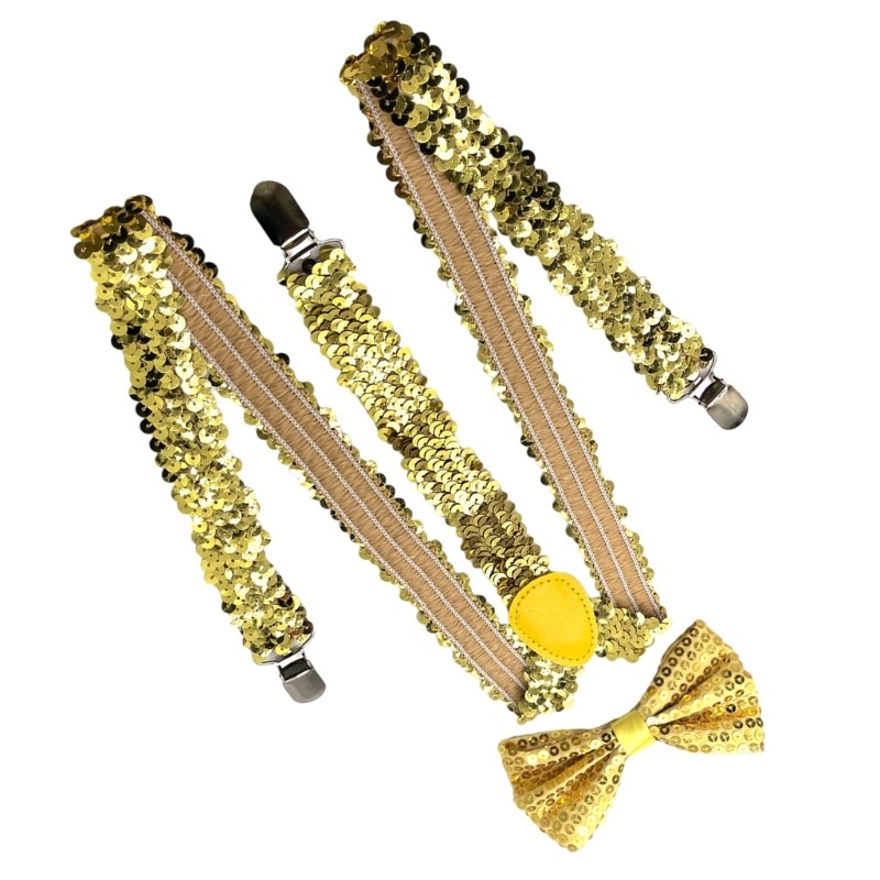 Dasbsug Shining Sequined Suspenders và Neck Bowtie Set dành cho nam giới Nẹp cơ hội trang trọng