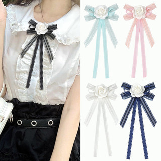 Thắt Nơ Cho Nữ Ren Đen Camellia Hoa Ruy Băng Dây Buộc Phụ Kiện Thời Trang Màu Hồng