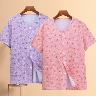 Người Trung Niên Người Cao Tuổi Ngắn Tay Áo Người Cao Tuổi Cotton Nguyên Chất Cardigan Mẹ Plus Béo Rời Cotton Quần Lót Nữ Mỏng Cardigan 401