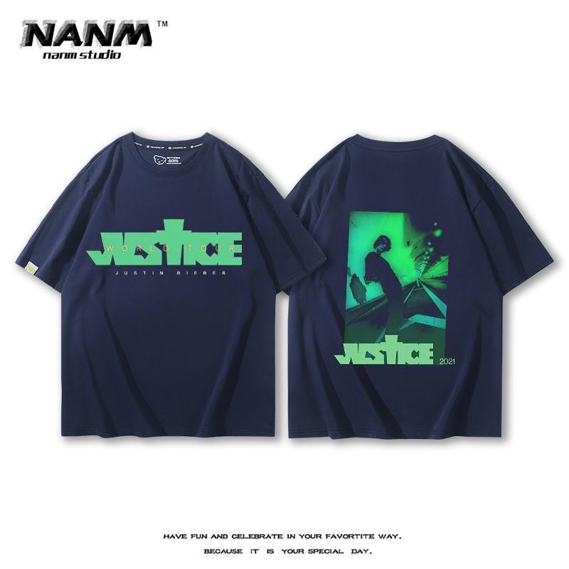 Justin Bieber Justin Bieber Áo Thun Tay Ngắn Nam Nữ Cùng Phong Cách Mùa Hè Cotton Nguyên Chất Đường Phố Mỹ Nửa Tay